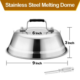 9 inch Cheese Melting Dome for Griddle (2Pcs), Joyfair Stainless Steel Basting Covers Accessories for Outdoor BBQ for Grilling Steak/Steaming Vegetable, Heavy Duty Melt Lid & Heat Proof Handle