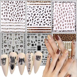 Leopard Print Nail Art Stickers, Holographic Animal Striped Nail Self-Adhesive Sticker Design, Zebra Leopard Wolf Nail Transfer Decals Acrylic Supplies for Women Girls Manicure Charms Decorations