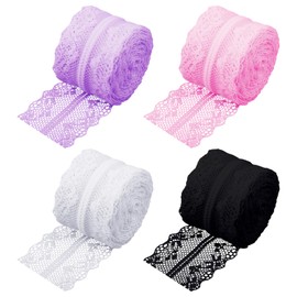 4 Rolls of lace Ribbon, Fabric Ribbon, lace Border, Table Decoration Ribbon, Craft Ribbon, Wide lace Ribbon, Decorative Ribbon for Wedding, lace Tape