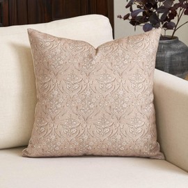 Amor Virisso Floral Pillow Covers 18x18 Inch Farmhouse Block Print Pillow Cover Accent Square Neutral Modern Decorative Throw Pillow Covers for Living Room Couch Bed Sofa Chair, Light Camel