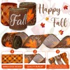 JarThenaAMCS Fall Glitter Wired Edge Ribbon Autumn Maple Leaves Plaid