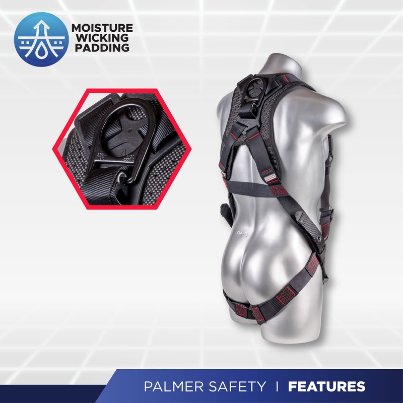 ATERET Fall Protection 5pt Safety Harness, 1D-Ring, Quick-Connect Buckle, Grommet