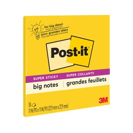 Post-it Super Sticky Big Notes, 11 x 11 pulgadas, 1 bloque, 2 unidades The Sticking Power, amarillo, reciclable (BN11)