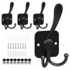 VIS'V 4 Pcs Coat Hooks Wall Mount Black Metal Tri