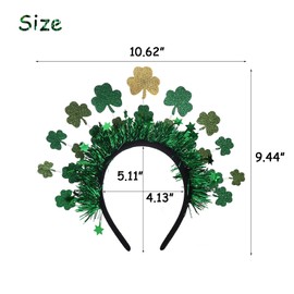 hhdatc St. Patrick's Day Clover Leaf Headband – Green Glittery Bopper Hair Accessory for Women, Festive Irish Clover Holiday Style