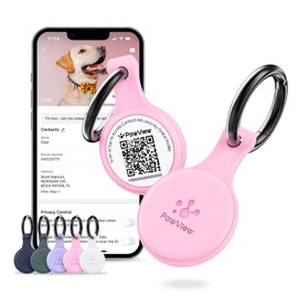 PawView Pink Smart Pet ID Tag – NFC/QR Code Anti-Loss Tag for Dogs & Cats, No Subscription, Waterproof & Silent, Easy to Update Info