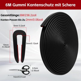 Annickee 6M Fassungsprofil Kantenschutz für Bleche, U Profil Kantenschutz Gummi Selbstklebend, Gummidichtung Kantenschutzprofil mit Schere für Blech, Autotüren, Luke, Tischecken, Metallplatten(2mm)
