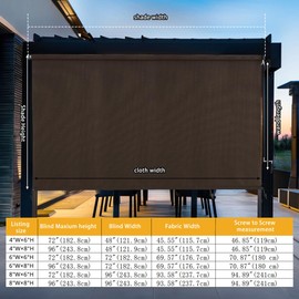 sunoff Outdoor Roller Shades，Cordless Patio Roller Up Blinds with Shade Cloth for Porch Gazebo Pergola Balcony Backyard，2 Poles & 1 Fabric，Mocha，96" Wx72 H