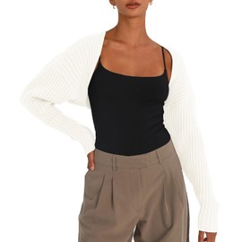 LILLUSORY Womens Cropped Cardigans Bolero Shrug Fall Sweater Cute Tops Fashion Trendy Long Sleeve Outfit Y2K Clothes White XL