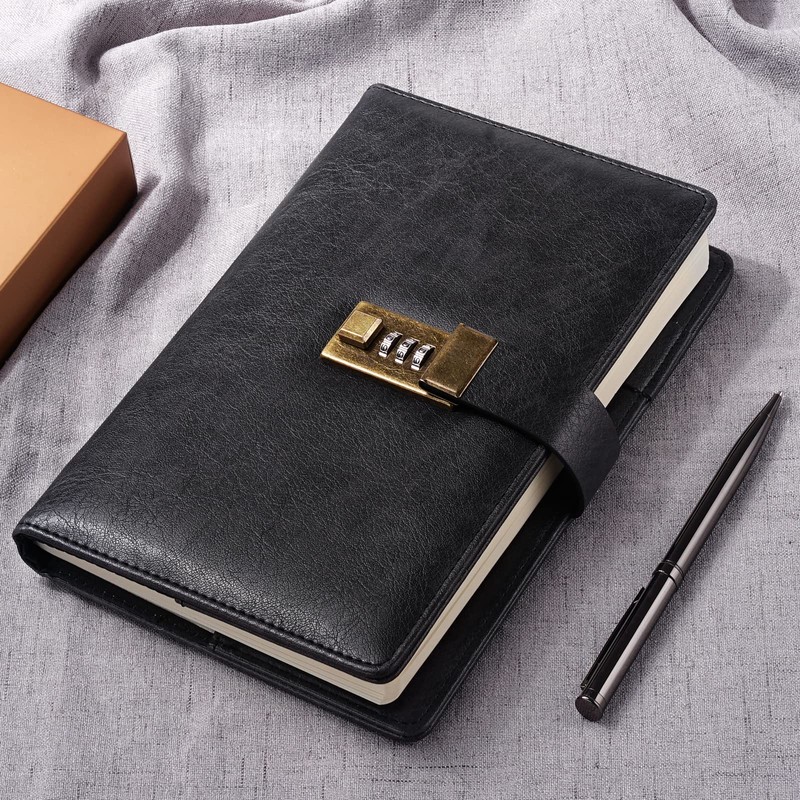 WEMATE Diary with Lock, A5 PU Leather Journal with Lock,