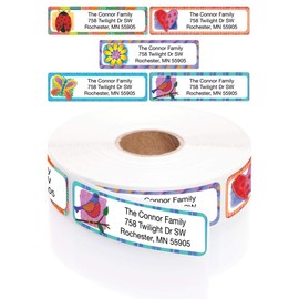 Imagination Assorted Designer Rolled Address Labels with Elegant Plastic Dispenser