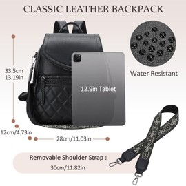 Kasgo Backpack for Women, Vegan PU Leather Flap Backpack Ladies Quilted Rucksack Bag Convertible Shoulder Handbag Daypack for Daily Work Travel, Black