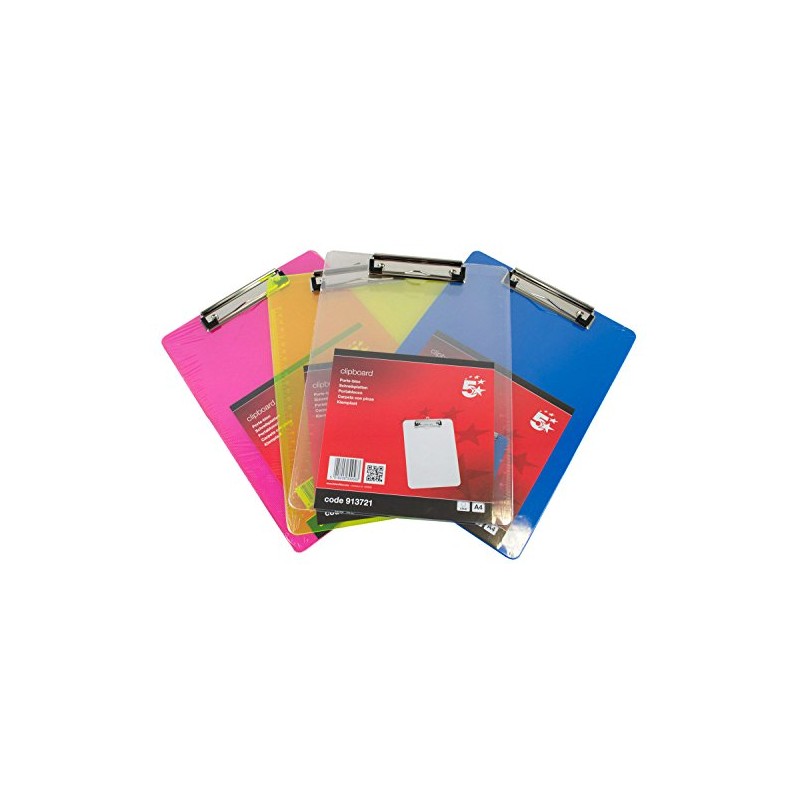 5 Star Clipboard Plastic Durable with Rounded Corners A4 Clear
