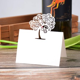 MEJOSER Pack of 50 Place Cards, Paper Place Cards, Wedding Name Tables, Foldable, Tree of Life Design, Decoration, Accessories for Wedding, Birthday, Christening