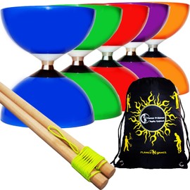 Juggle Dream CAROUSEL Diabolo Ball Bearing + Wooden Diabolo Handsticks, Diablo String + Diabolos Travel Bag. (Blue Diabolo + Wooden Sticks)