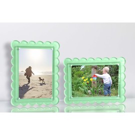 2 Pack of 5 x 7 Green Acrylic Scalloped Picture Frames, Magnetic Closure with Dual Kickstand Holes for Vertical and Horizontal Display