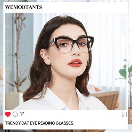 Oversized Cat Eye Reading Glasses 3.0 for Women by WEMOOTEANTS Women's Trendy Black/Clear Readers 100 125 1.50 175 200 225 250 275 3.00 350 400