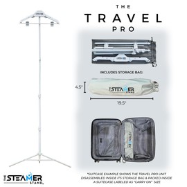 The Steamer Stand Travel Pro | Adjustable Standing Garment Steaming Rack with Hanger | Fast, Foldable, Sturdy, Portable Steam Ironing Solution for Travel & Home