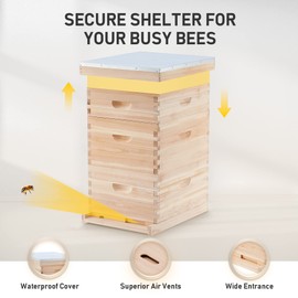 CREWORKS Bee Hive Boxes Starter Kit, 3 Layer Bee House Langstroth Beehive for Bees Keeping, Beekeeping Supplies with Plastic Queen Excluder and Nails (10 Medium and 20 Deep Frames)