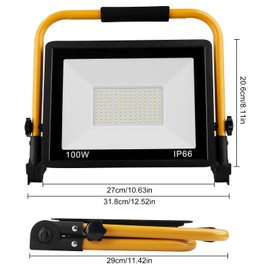 T-SUN 100W LED Work Light, Waterproof LED Flood Light, Adjustable Portable Job Site Worklight with Power Cord for Garage, Construction Site, Outdoor Lighting