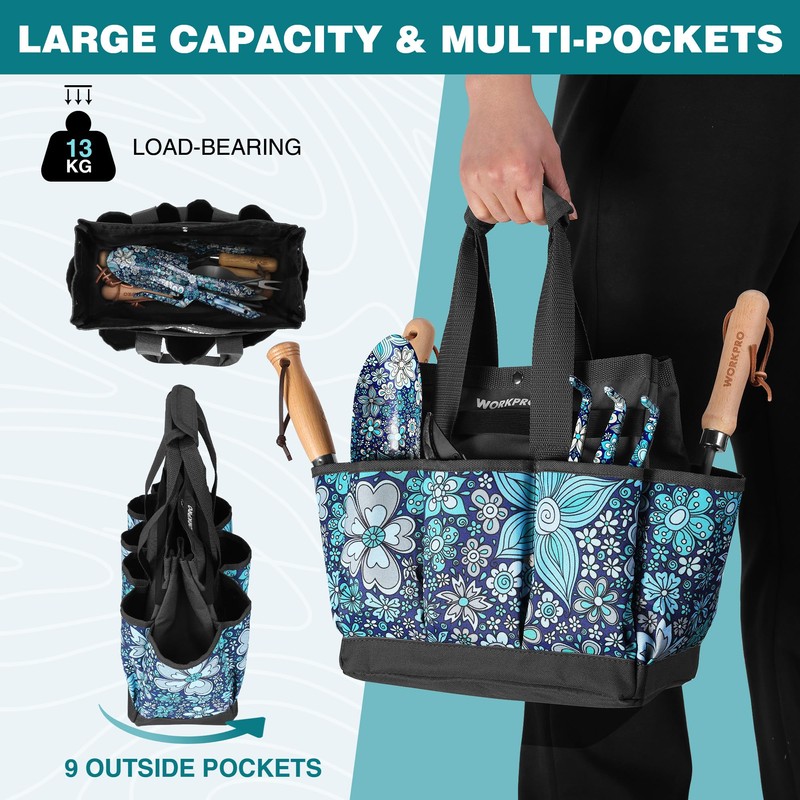 WORKPRO Garden Tool Bag, 9 Pockets Garden Tote Bag, Heavy