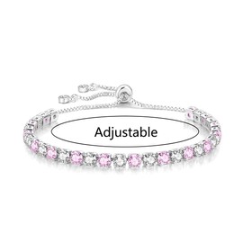Mieoyue S925 Silver Bracelet for Women Adjustable Slider Crystal Tennis Bracelet Birthstone Jewellery Birthday Gifts (October)