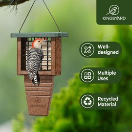 Kingsyard Recycled Plastic Suet Feeder, Tail Prop Suet Feeder for Outside Hanging, Sturdy & Durable, Great for Woodpecker & Clinging Birds, Green