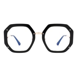 PASTL Women's Clear Lens Glasses Oversized Octagon Shape UV Blue Light Filter Black