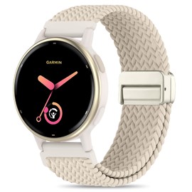 Folavii 20mm Magnetic Braided Nylon Band Compatible With Garmin Vivoactive 6/Vivoactive 5/3/3 Music Watch Bands, Quick Release Stretchy Strap Replacement for Venu Sq 2/Forerunner 55/165/245/645