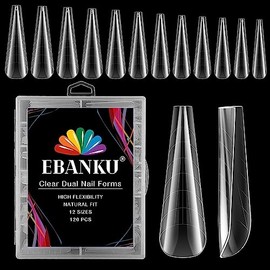 EBANKU Juego de 120 extensiones de gel de polietileno con puntas transparentes dobles - Uñas postizas acrílicas con 12 tamaños de formas cuadradas de 