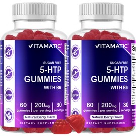Vitamatic Sugar Free 5-HTP 200mg Gummies with B6 – 60 Pectin-Based Gummies – Mood Support & Stress Relief- 2 Pack
