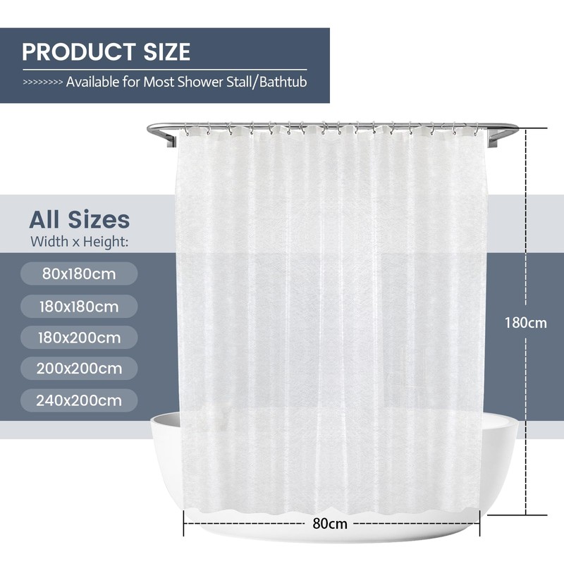 Aeici Anti-Mould Shower Curtain 180 x 180 cm Transparent EVA