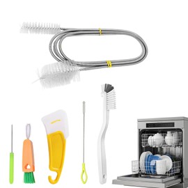 Dishwasher Cleaner Brush Kit - 6PCS Deep Cleaning Tools with Pick, Scraper, Straw Brush, Gap & Angle Brush, Flexible Tubes Brush for Spotless Dishwasher