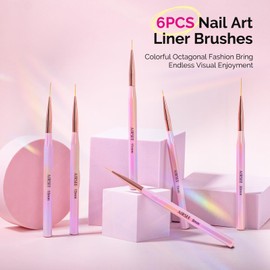 AIRSEE Nail Art Liner Brushes Set, 7/9/11/13/15/20mm Acrylic Nail Brush Kit, Professional Nail Brushes for Nail Art, Essential Nail Art Tools for Detailed Nail Design