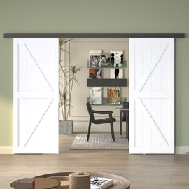 BarnBase 12FT Double Sliding Barn Door Hardware, Low Clearance Aluminium Alloy Box Rail Hardware for Wooden Double Barn Door, Double Barn Door Track, Easy to Install, Black(Hardware Only)