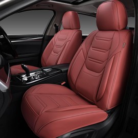 TIEHESYT Leather Seat Covers Front Pair with Lumbar Support, Breathable and Waterproof Car Seat Cover, Universal Seat Covers for Cars, Trucks, SUVs, Sedans, Pickups, Airbag Compatible, Martha Red