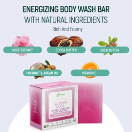 BAMBOEARTH Solid Moisturizing Body Wash Bar Soap – Natural Dry Gel Bodywash Shower Bars With Plant Based Essential Oil And Zero Waste Packaging - Use With Hair Shampoo & Conditioner (Garden Rose)