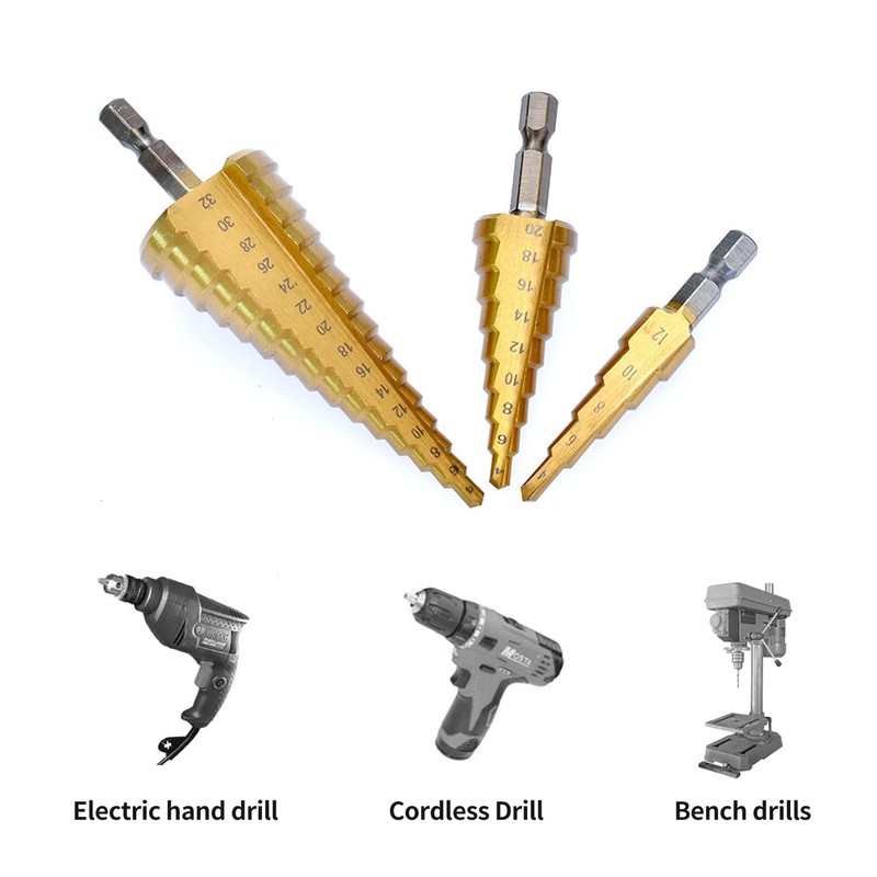 FUZVOL 3 PCS HSS Step Drill Bits,Drill Bit Set,High Speed