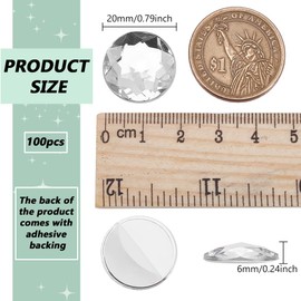 FINGERINSPIRE 100 Pcs 20mm Self-Adhesive Acrylic Clear Rhinestones with Container Flat Back Round Crystal Circle Gems Sparkling Plastic Rhinestone Stickers for Costume Making Cosplay Jewels Crafts