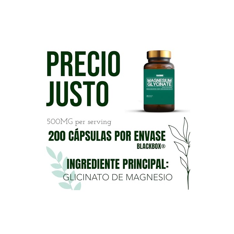 Glicinato de Magnesio 500mg, 200 Capsulas, Suplementos, Alta absorción, Magnesium