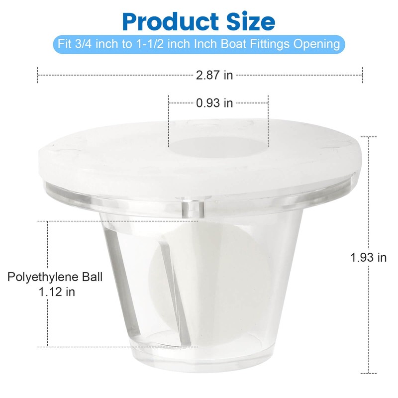 QCG Boat Scupper Drain Valve Self-Bailing Ball Fits 3/4 Inch