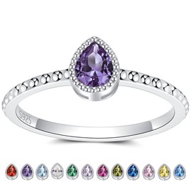 Sterling Silver Stackable Rings with February Birthstone - Amethyst Stacking Ring Knuckle Birthstones Rings for Teen Girls Women Birthday Mother's Day Jewelry Gifts for Mother