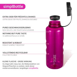 720°DGREE simplBottle Water Bottle - 500 ml, 1000 ml, 1500 ml - Perfect Wide Neck Sports Bottle, Leakproof, BPA-Free, pink, 1500ml