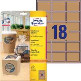 Avery Purpose Form L7110-25 Product-Labels, 42 x 62 mm, 25 Sheet, 450 pcs, Natural Brown