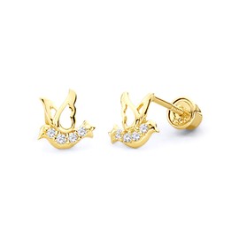 14k REAL Yellow Gold Pigeon Stud Earrings with Screw Back
