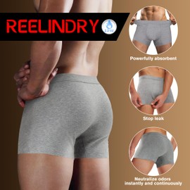REELINDRY Mens Incontinence Underwear Washable Leakproof Protection Boxer Briefs 2.3 oz Light Absorbency Bladder Control1 Pack (Light Gray, 5XL)