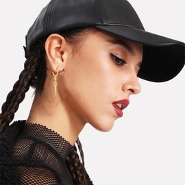 T-ztoss Unique Punk Hip Hop Cross Sword Dangle Drop Huggie Hinged Hoop Earrings Vintage Stainless Steel Cross Dagger Dangling Hoops Earrings for Women Hypoallergenic Charms Jewelry Gifts (Rose Gold)