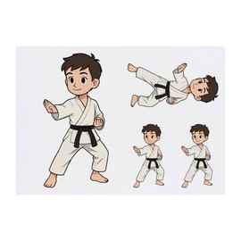 4 x 'Karate Boy' Temporary Tattoos - Water Resistant, Skin-Safe, Non-Toxic Transfers, Mixed Sizes (TO00089022)