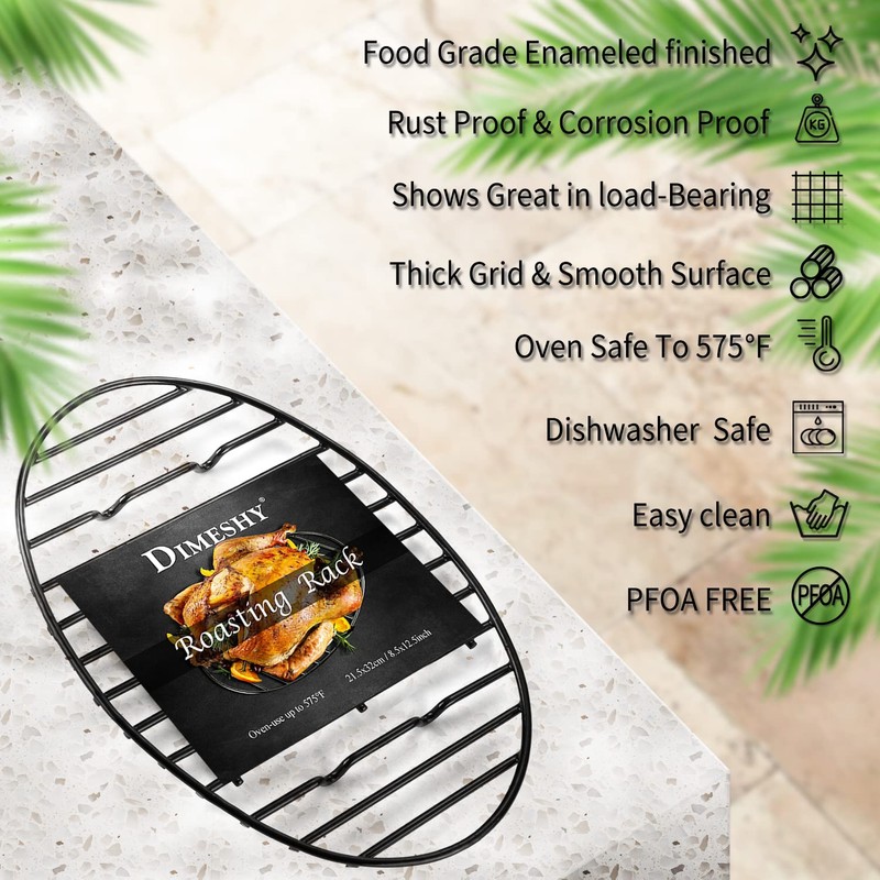 DIMESHY Roasting Rack, Black with Integrated Feet, Enamel Finished, Nonstick,