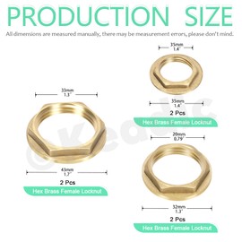 Keadic 6Pcs G1 G1/2 G3/4 Brass Lock Nut with Flange Assessment Set, Hex Female Locknut for Plumbing